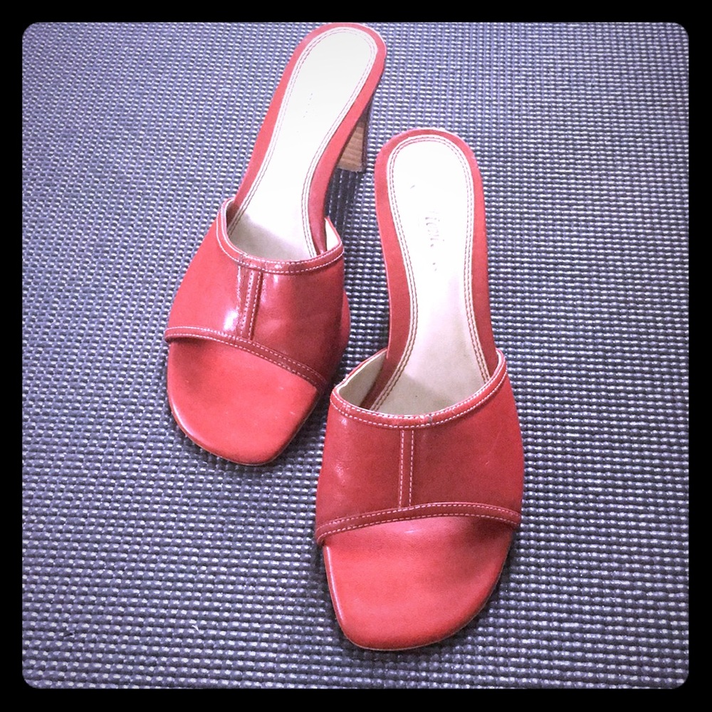Red open toe shoes